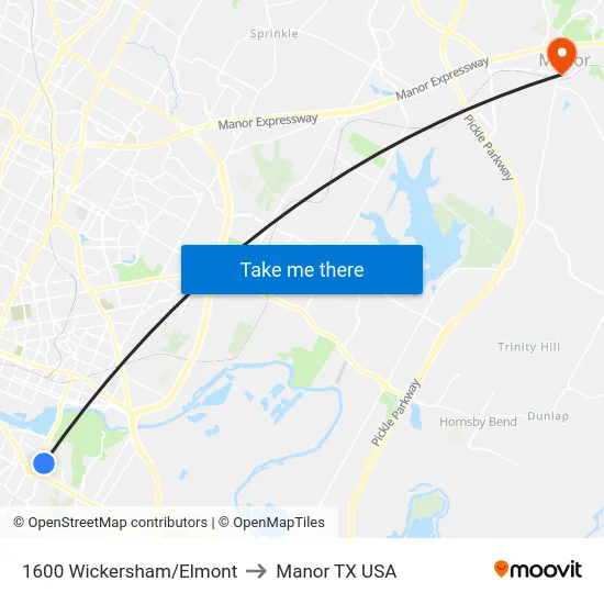 1600 Wickersham/Elmont to Manor TX USA map