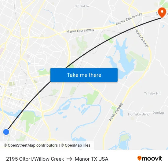2195 Oltorf/Willow Creek to Manor TX USA map