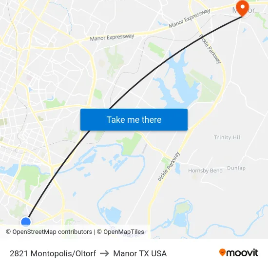 2821 Montopolis/Oltorf to Manor TX USA map