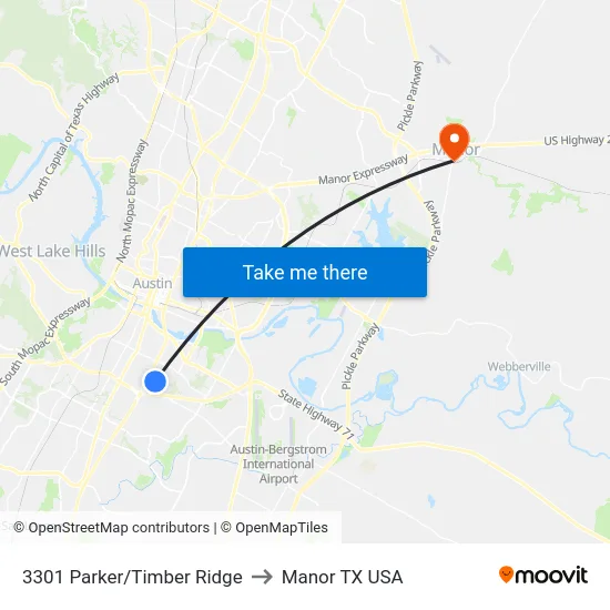 3301 Parker/Timber Ridge to Manor TX USA map