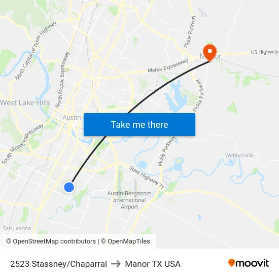 2523 Stassney/Chaparral to Manor TX USA map