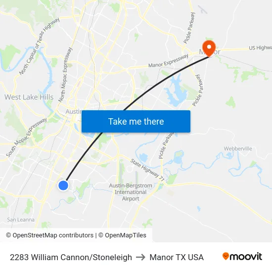 2283 William Cannon/Stoneleigh to Manor TX USA map