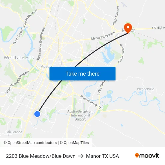 2203 Blue Meadow/Blue Dawn to Manor TX USA map