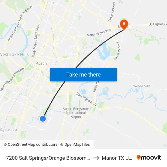 7200 Salt Springs/Orange Blossom Eb to Manor TX USA map