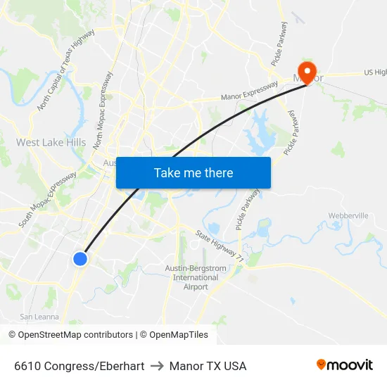 6610 Congress/Eberhart to Manor TX USA map
