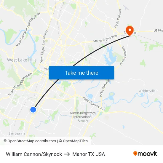 William Cannon/Skynook to Manor TX USA map