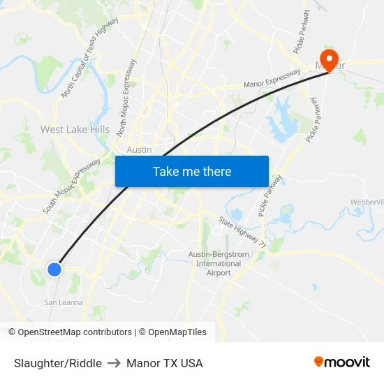 Slaughter/Riddle to Manor TX USA map
