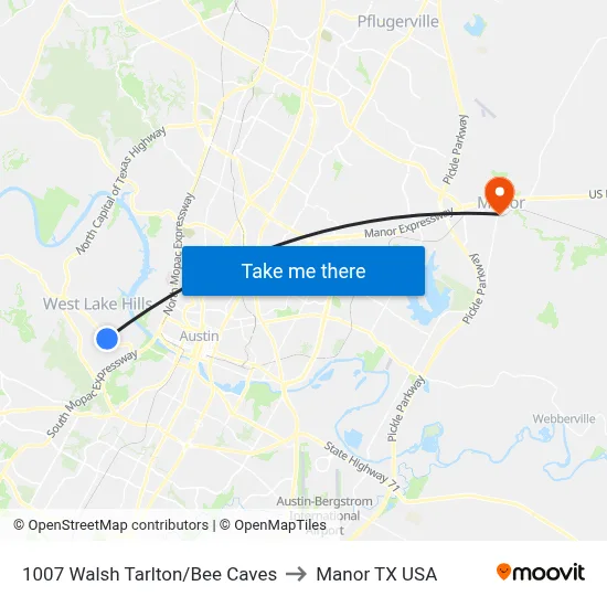 1007 Walsh Tarlton/Bee Caves to Manor TX USA map