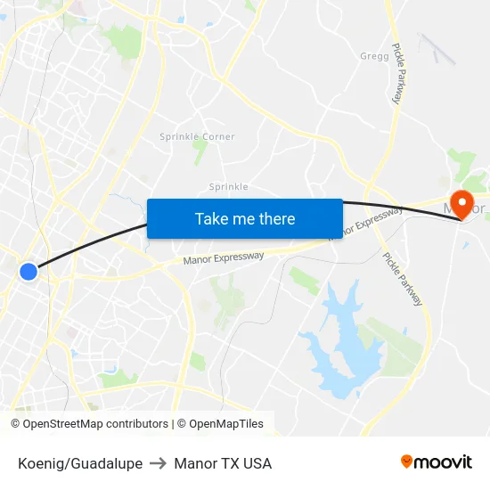 Koenig/Guadalupe to Manor TX USA map