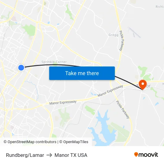 Rundberg/Lamar to Manor TX USA map