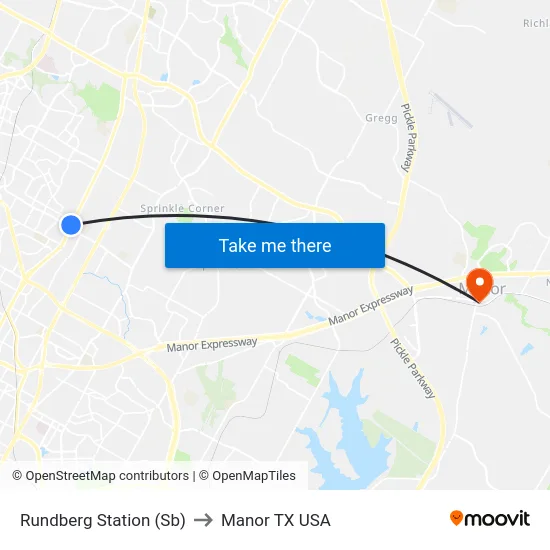 Rundberg Station (Sb) to Manor TX USA map