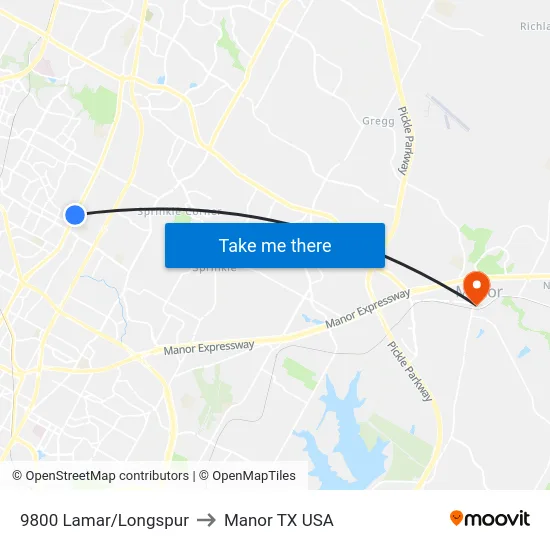9800 Lamar/Longspur to Manor TX USA map