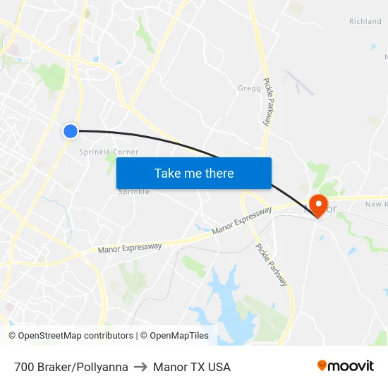 700 Braker/Pollyanna to Manor TX USA map