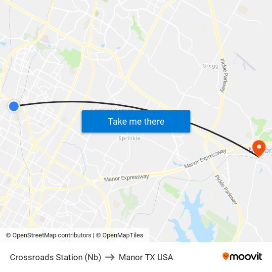 Crossroads Station (Nb) to Manor TX USA map