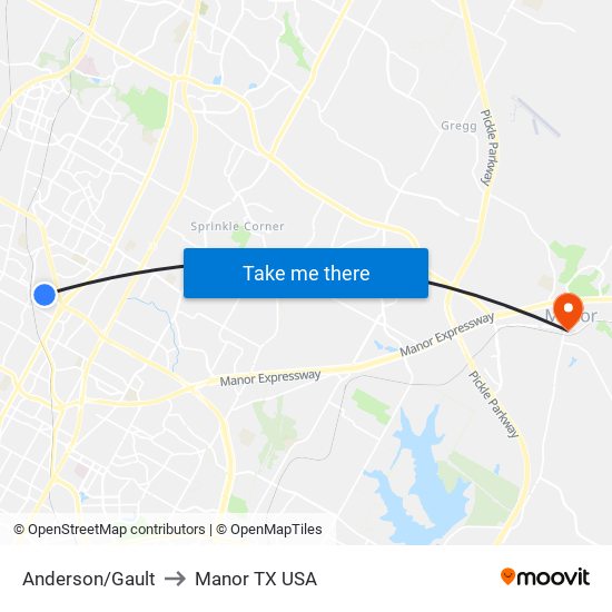 Anderson/Gault to Manor TX USA map