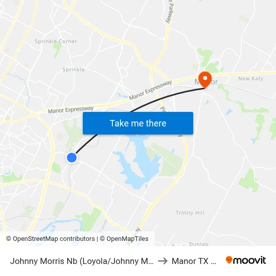 Johnny Morris Nb (Loyola/Johnny Morris) to Manor TX USA map