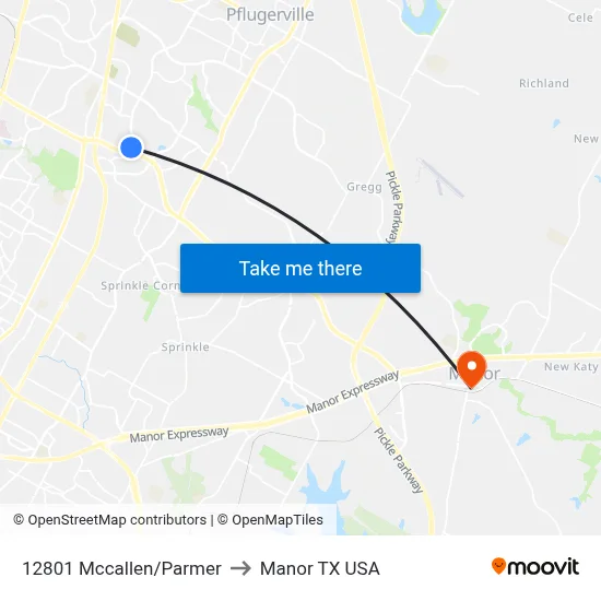 12801 Mccallen/Parmer to Manor TX USA map