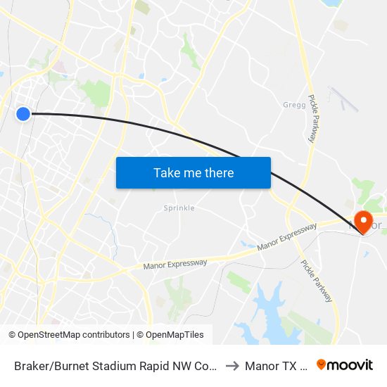 Braker/Burnet Stadium Rapid NW Corner (Sb) to Manor TX USA map