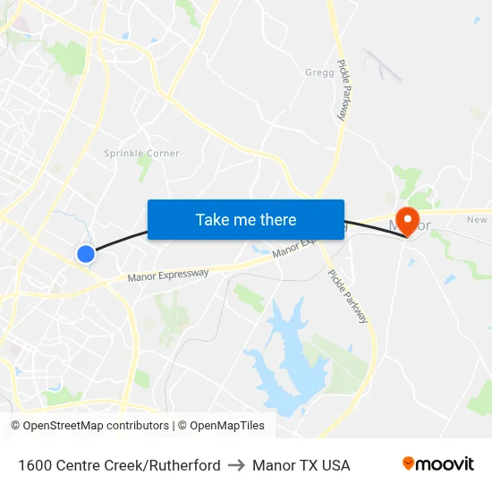 1600 Centre Creek/Rutherford to Manor TX USA map