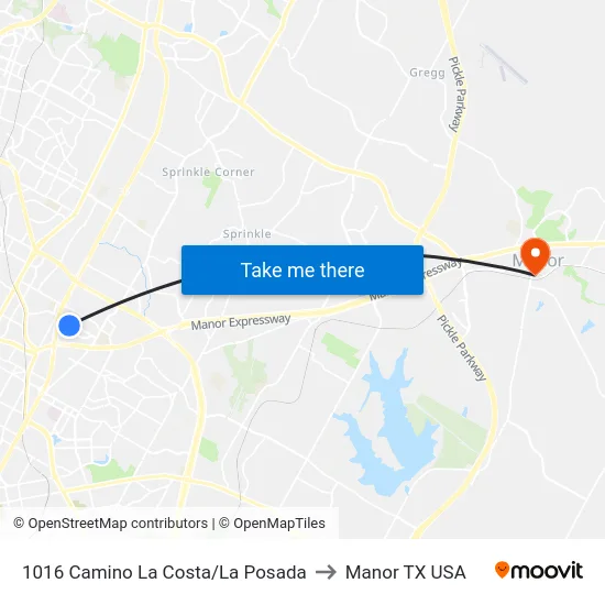 1016 Camino La Costa/La Posada to Manor TX USA map