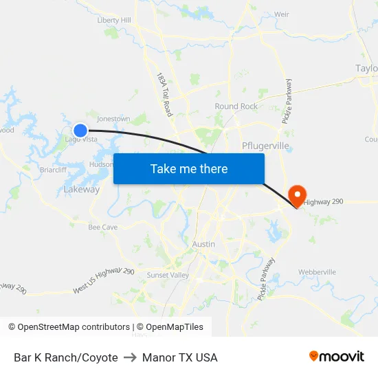 Bar K Ranch/Coyote to Manor TX USA map