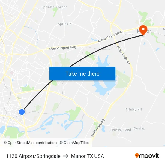 1120 Airport/Springdale to Manor TX USA map