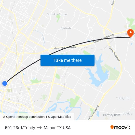 501 23rd/Trinity to Manor TX USA map