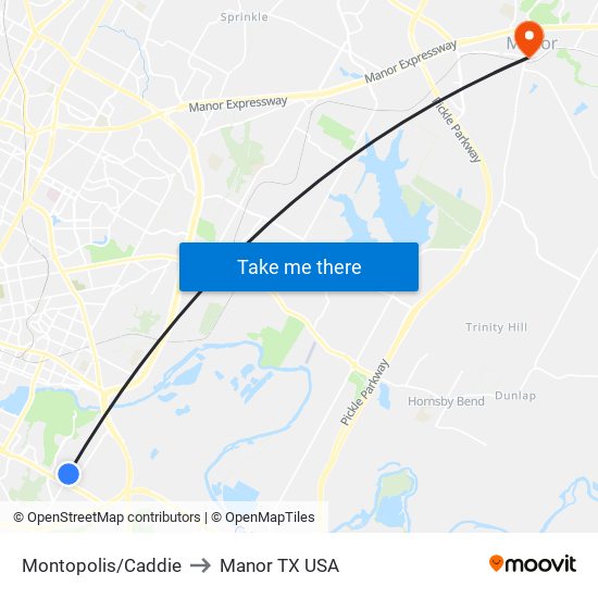 Montopolis/Caddie to Manor TX USA map