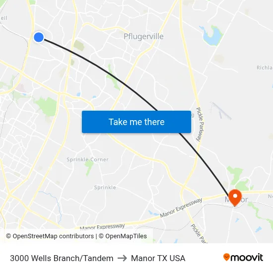 3000 Wells Branch/Tandem to Manor TX USA map