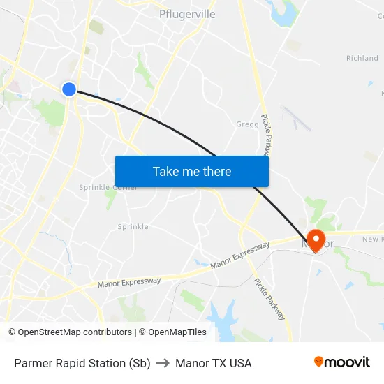 Parmer Rapid Station (Sb) to Manor TX USA map