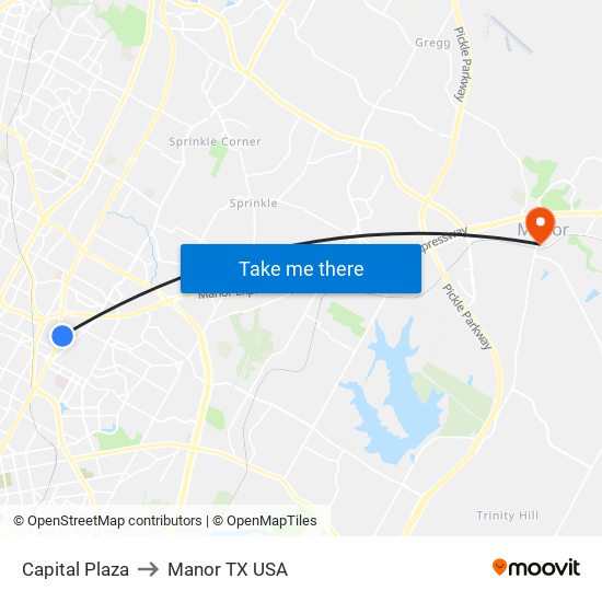 Capital Plaza to Manor TX USA map