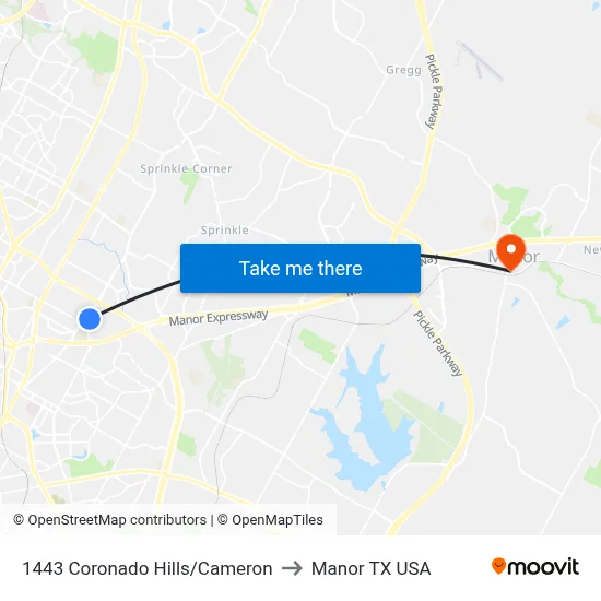1443 Coronado Hills/Cameron to Manor TX USA map