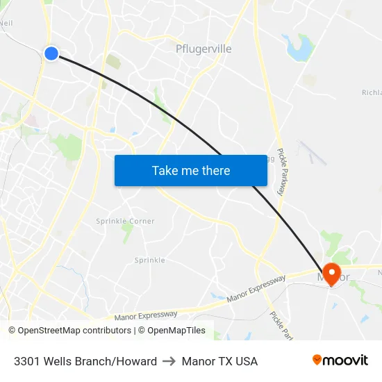 3301 Wells Branch/Howard to Manor TX USA map