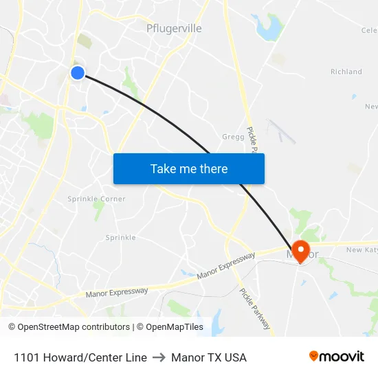 1101 Howard/Center Line to Manor TX USA map