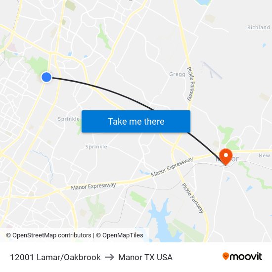 12001 Lamar/Oakbrook to Manor TX USA map