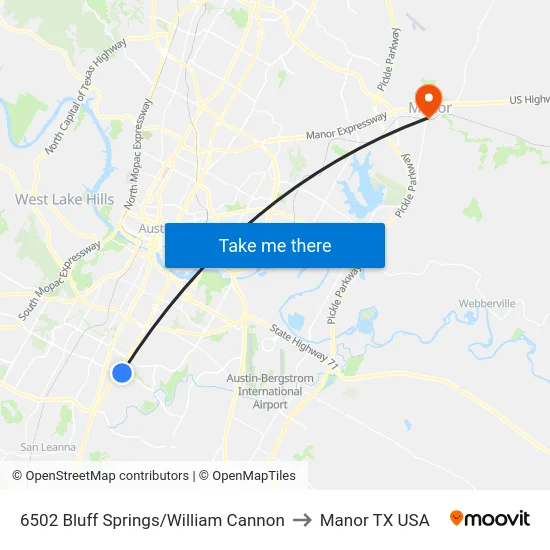 6502 Bluff Springs/William Cannon to Manor TX USA map