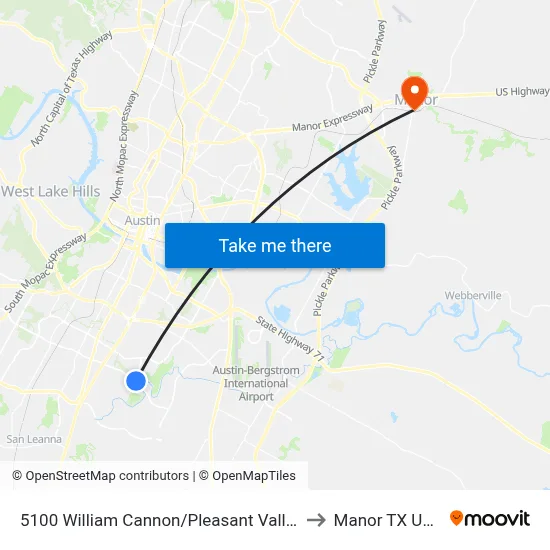 5100 William Cannon/Pleasant Valley to Manor TX USA map