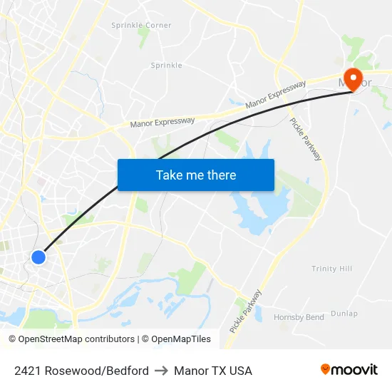 2421 Rosewood/Bedford to Manor TX USA map