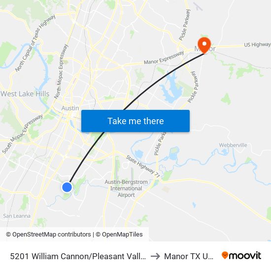 5201 William Cannon/Pleasant Valley to Manor TX USA map