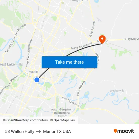 58 Waller/Holly to Manor TX USA map