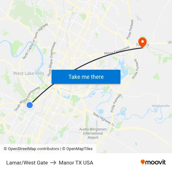 Lamar/West Gate to Manor TX USA map