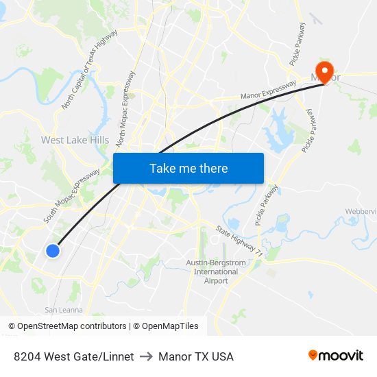 8204 West Gate/Linnet to Manor TX USA map