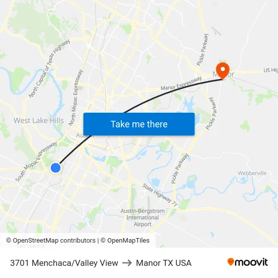 3701 Menchaca/Valley View to Manor TX USA map