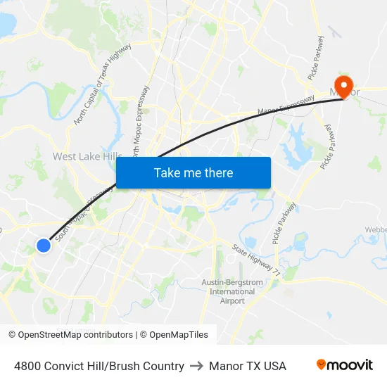 4800 Convict Hill/Brush Country to Manor TX USA map