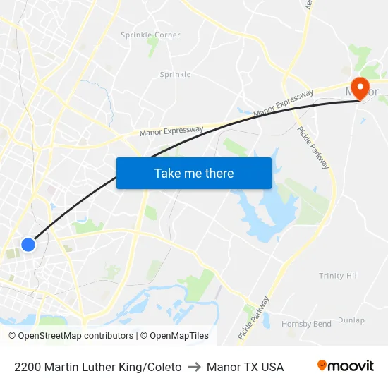2200 Martin Luther King/Coleto to Manor TX USA map