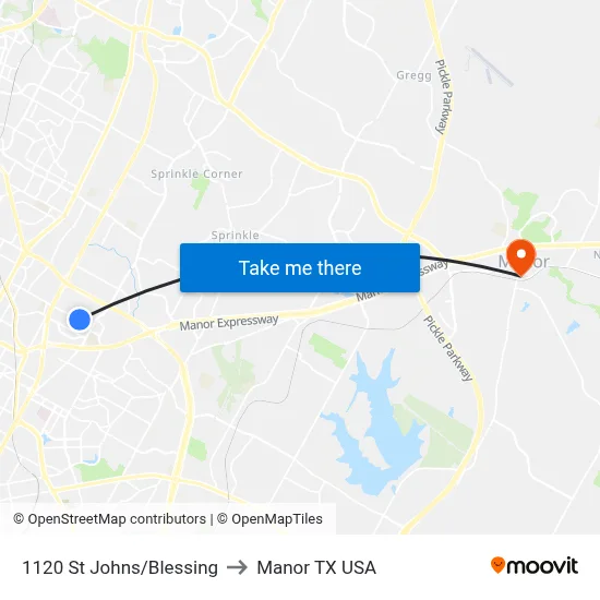 1120 St Johns/Blessing to Manor TX USA map
