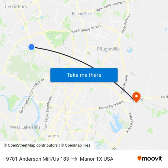 9701 Anderson Mill/Us 183 to Manor TX USA map
