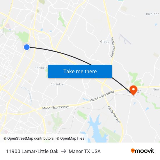 11900 Lamar/Little Oak to Manor TX USA map