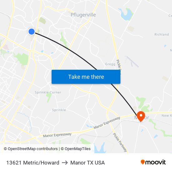 13621 Metric/Howard to Manor TX USA map