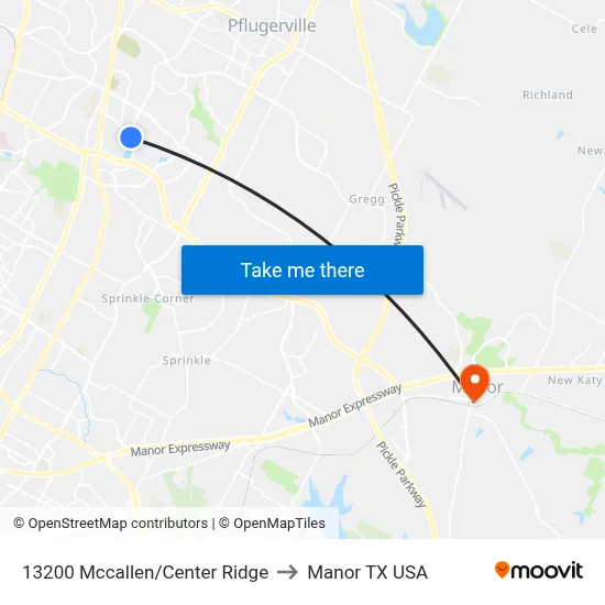 13200 Mccallen/Center Ridge to Manor TX USA map